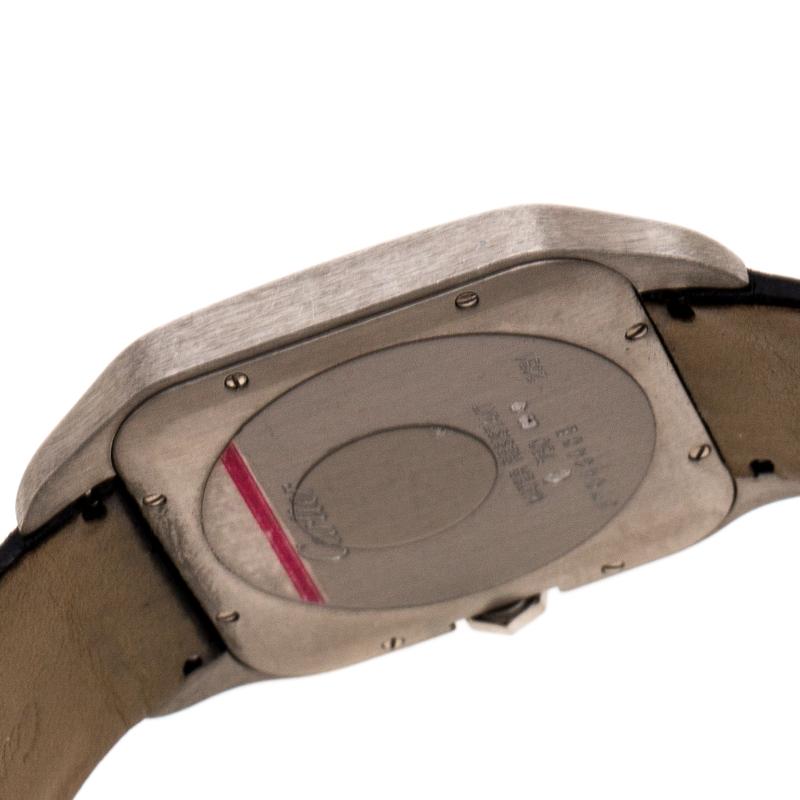 Cartier Cream 18K White Gold Leather Santos Dumont 2651 Men's Wristwatch 35 mm In Good Condition In Dubai, Al Qouz 2