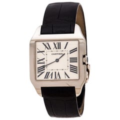 Cartier Cream 18K White Gold Leather Santos Dumont 2651 Men's Wristwatch 35 mm