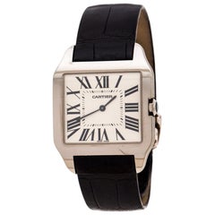 Cartier Creme 18K Weißgold Leder Santos Dumont 2651 Herrenarmbanduhr 35 mm