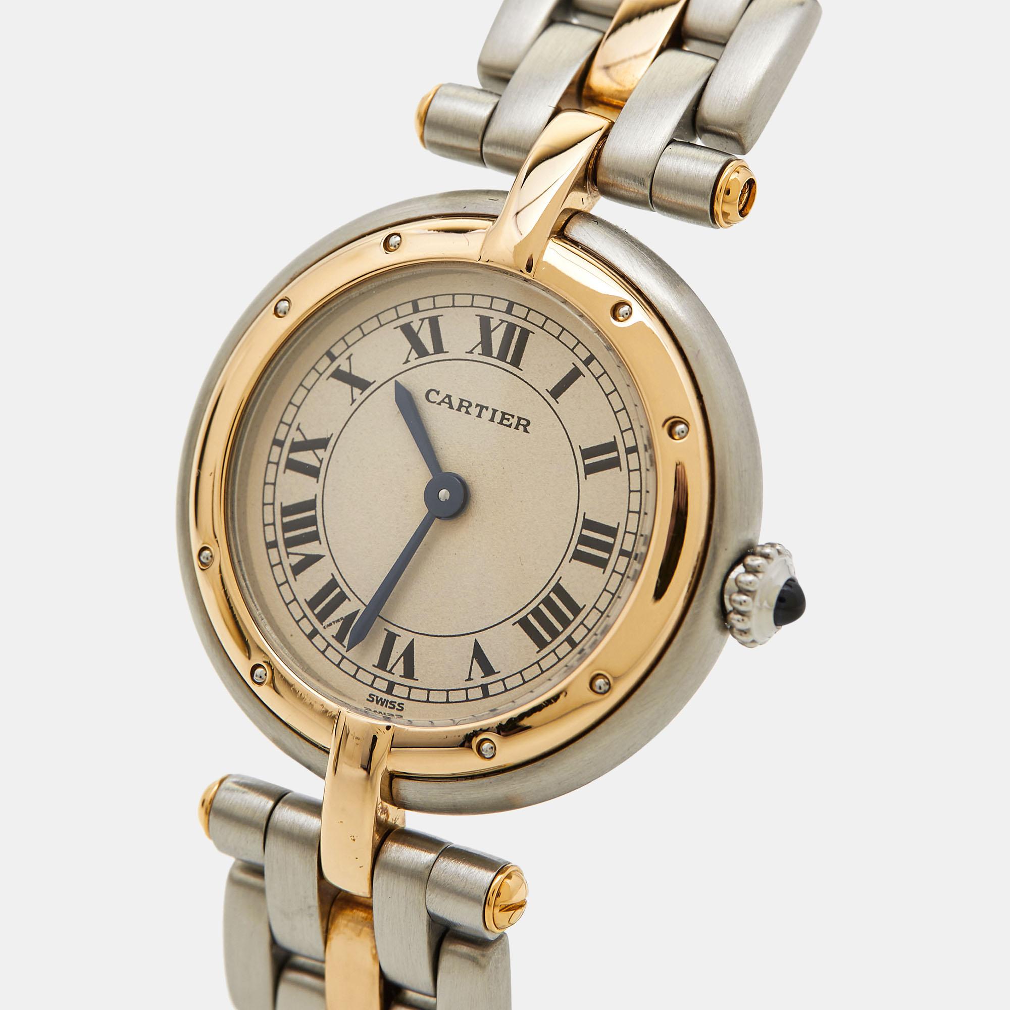 Cartier Cream 18K Yellow Gold And Stainless Steel Panthere W25030B5 Women's Wris 2