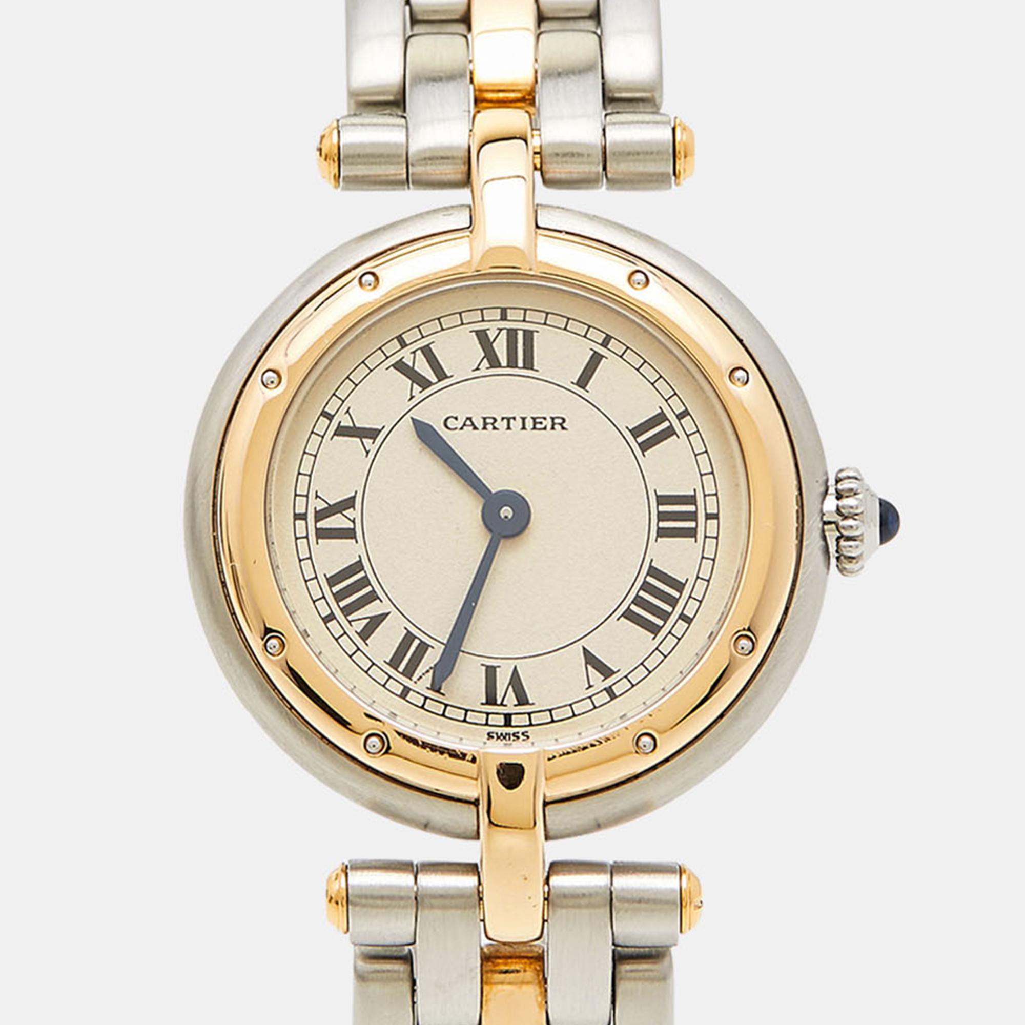 Cartier Cream 18K Yellow Gold And Stainless Steel Panthere W25030B5 Women's Wris 5