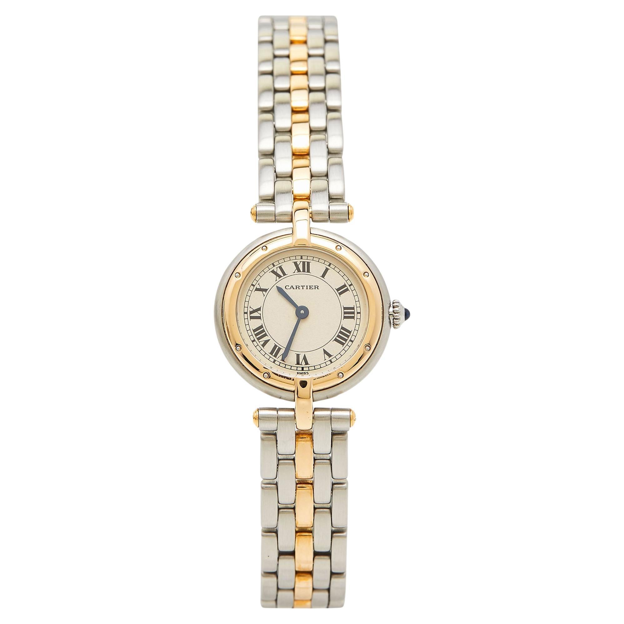 Cartier Cream 18K Yellow Gold And Stainless Steel Panthere W25030B5 Women's Wris