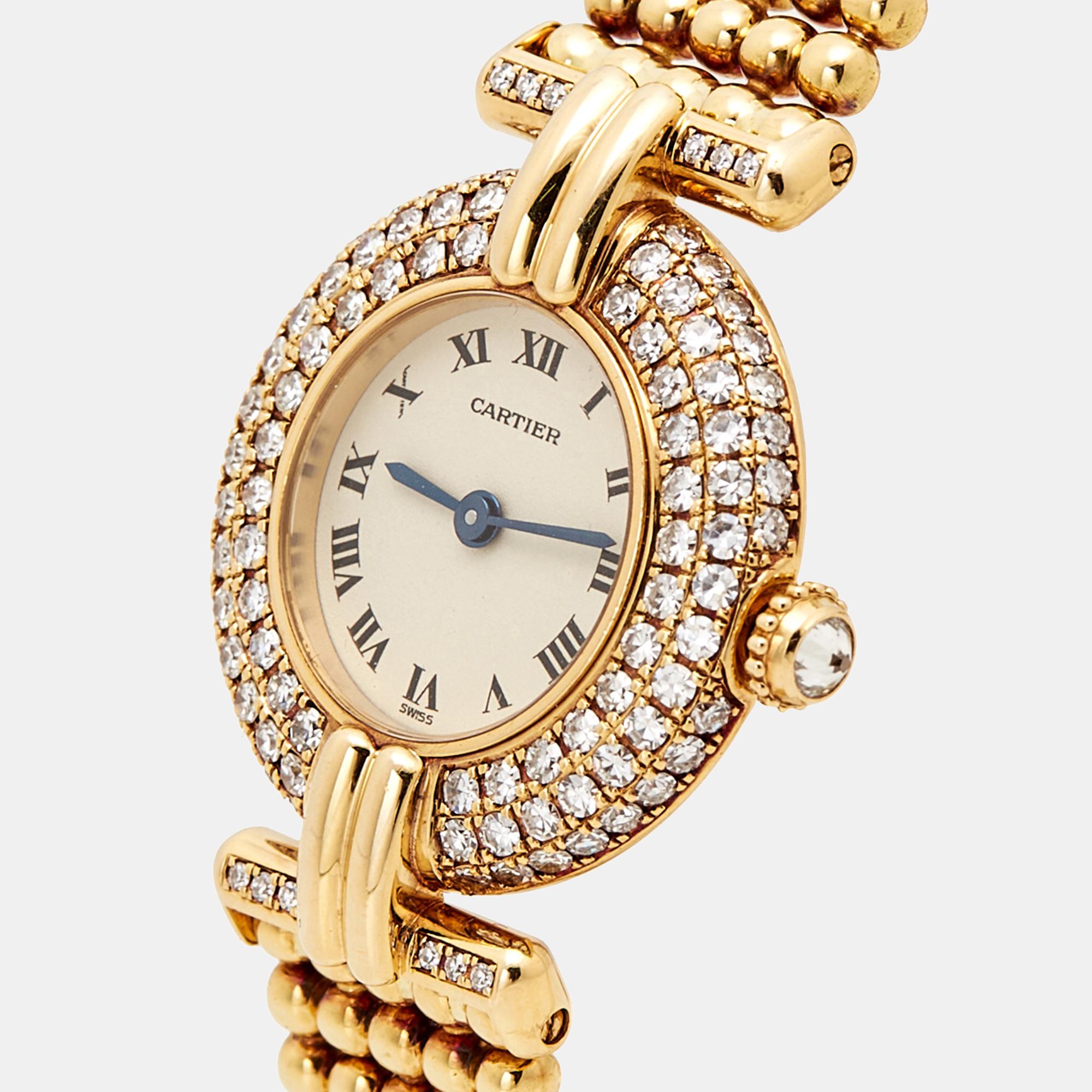 Cartier Cream 18k Yellow Gold Diamond Colisee 1628 Women's Wristwatch 24 mm 3