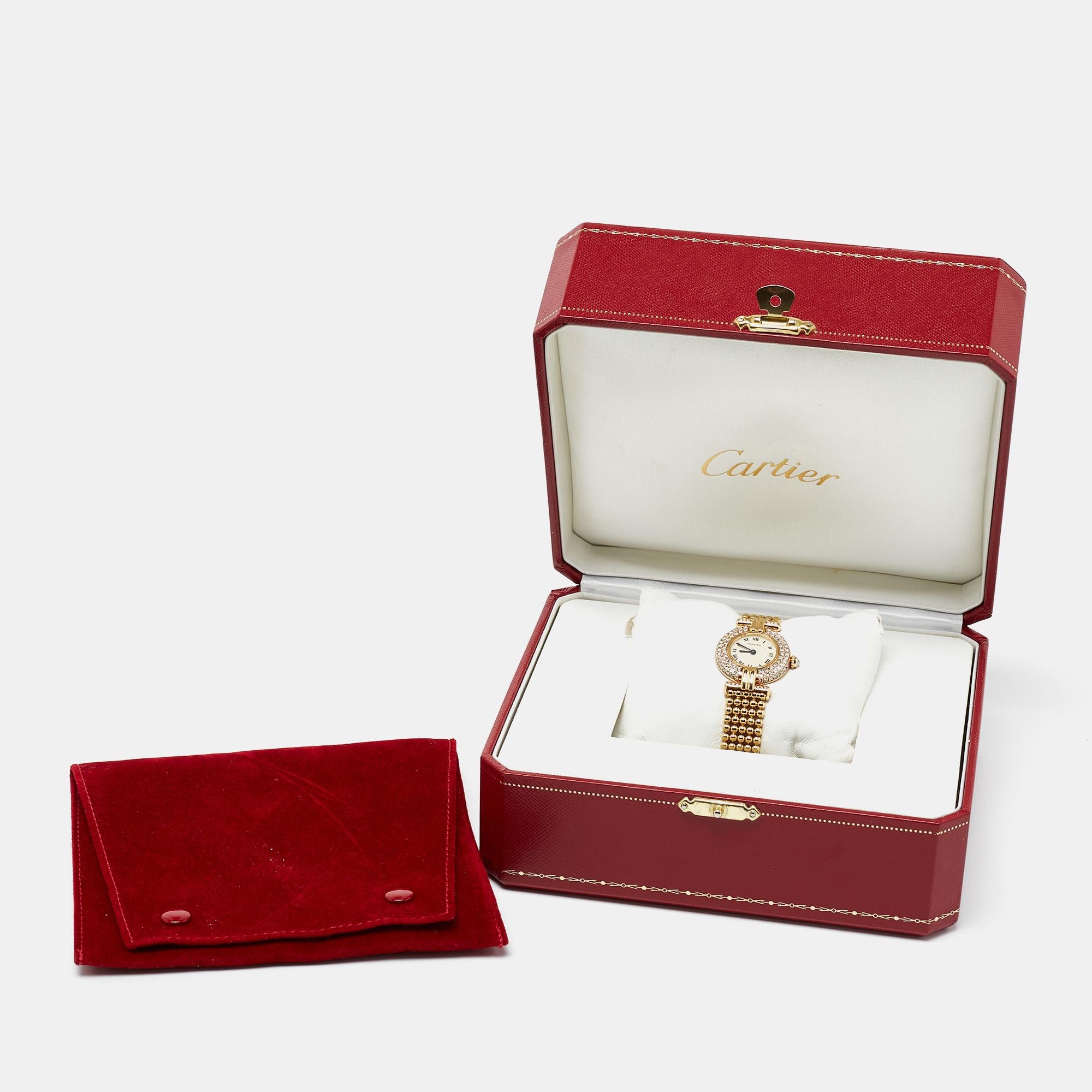 Cartier Cream 18k Yellow Gold Diamond Colisee 1628 Women's Wristwatch 24 mm 6