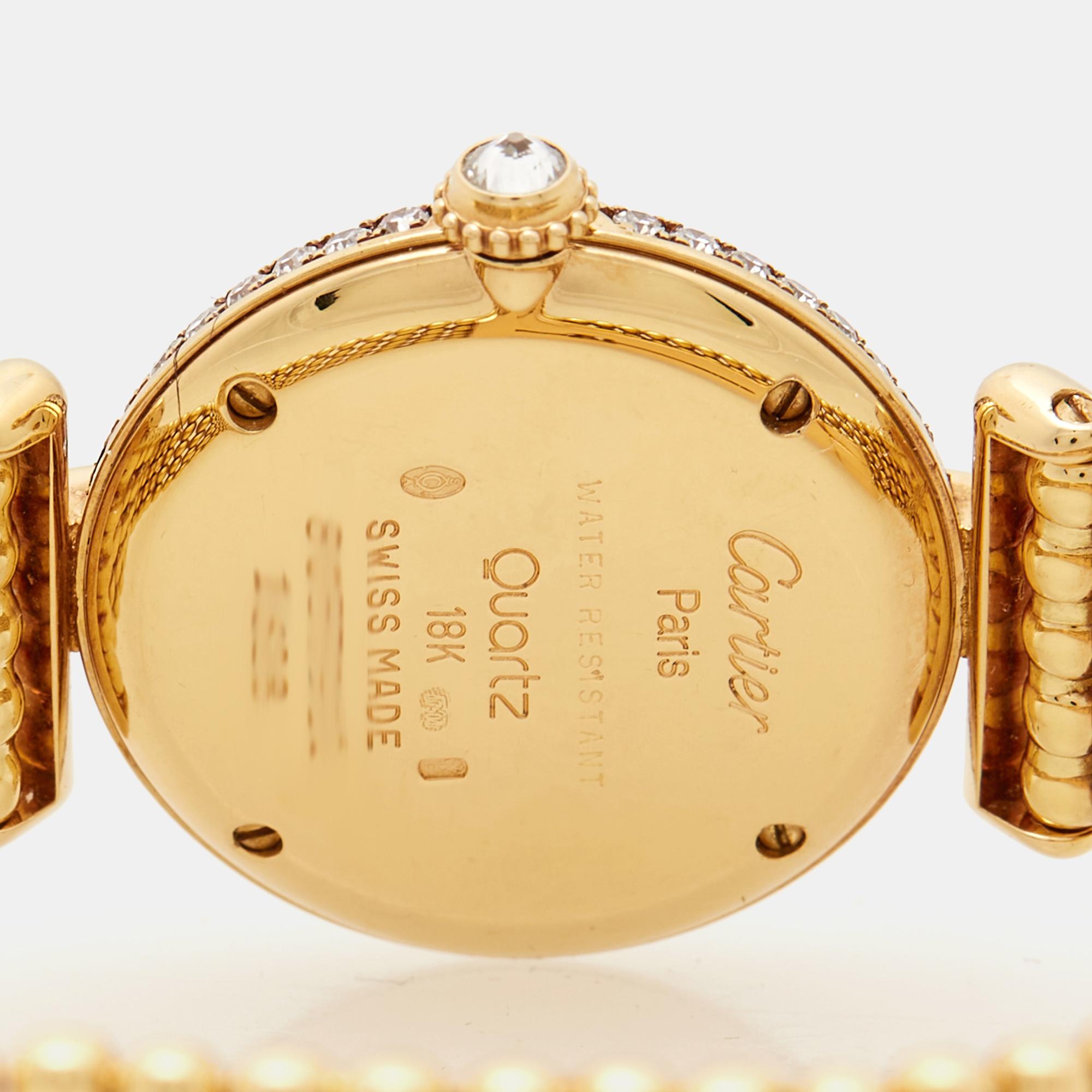 Uncut Cartier Cream 18k Yellow Gold Diamond Colisee 1628 Women's Wristwatch 24 mm