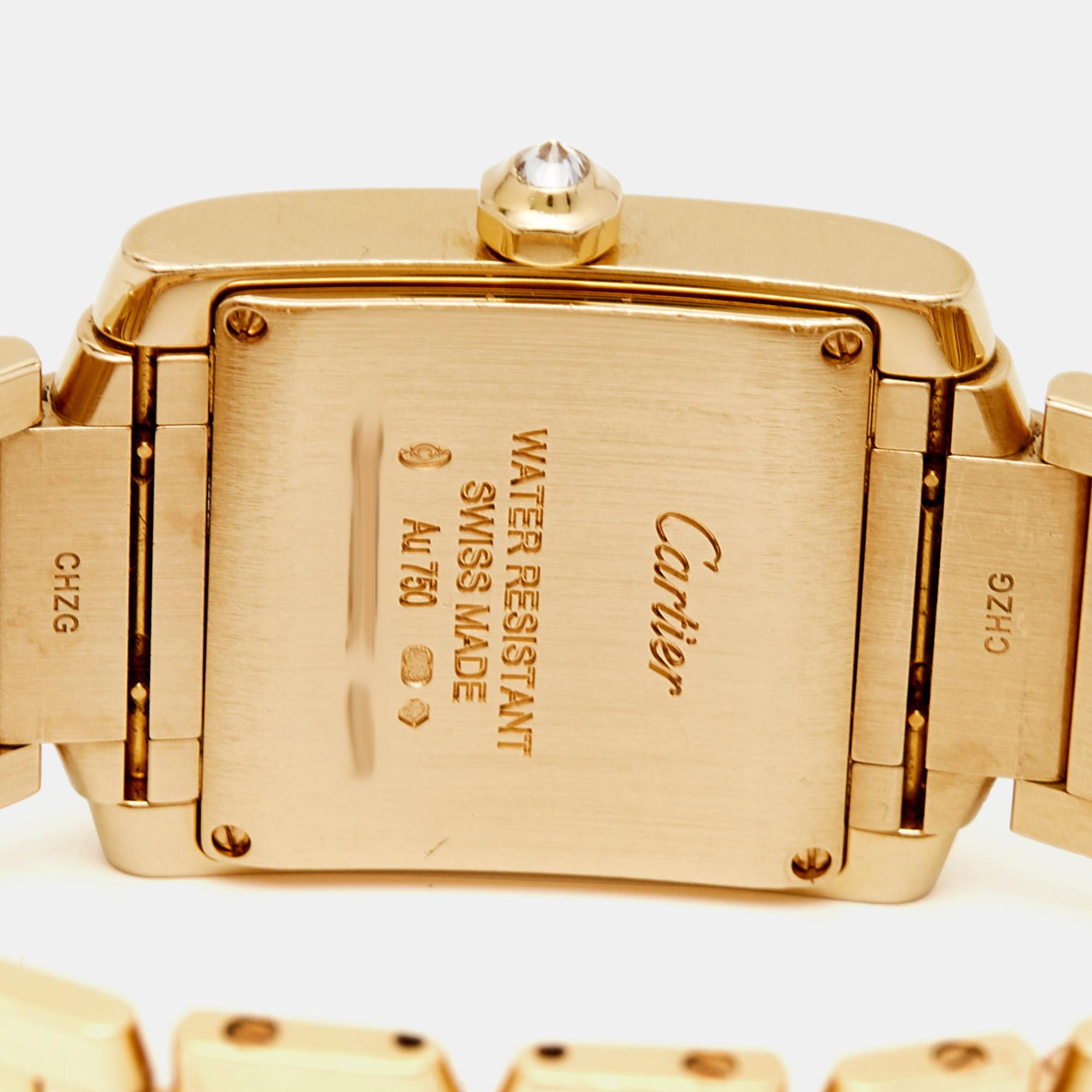 Cartier Cream 18K Yellow Gold Diamond Tank WJTA0025 Women's Wristwatch 25 mm In Good Condition For Sale In Dubai, Al Qouz 2