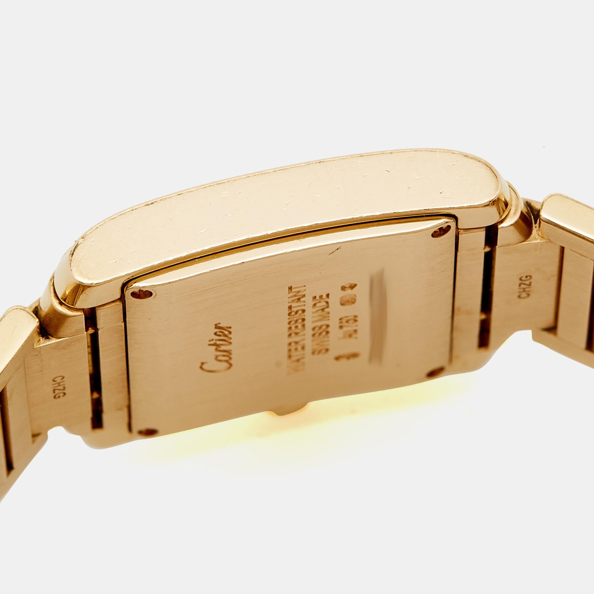 Cartier Cream 18K Yellow Gold Diamond Tank WJTA0025 Women's Wristwatch 25 mm For Sale 1