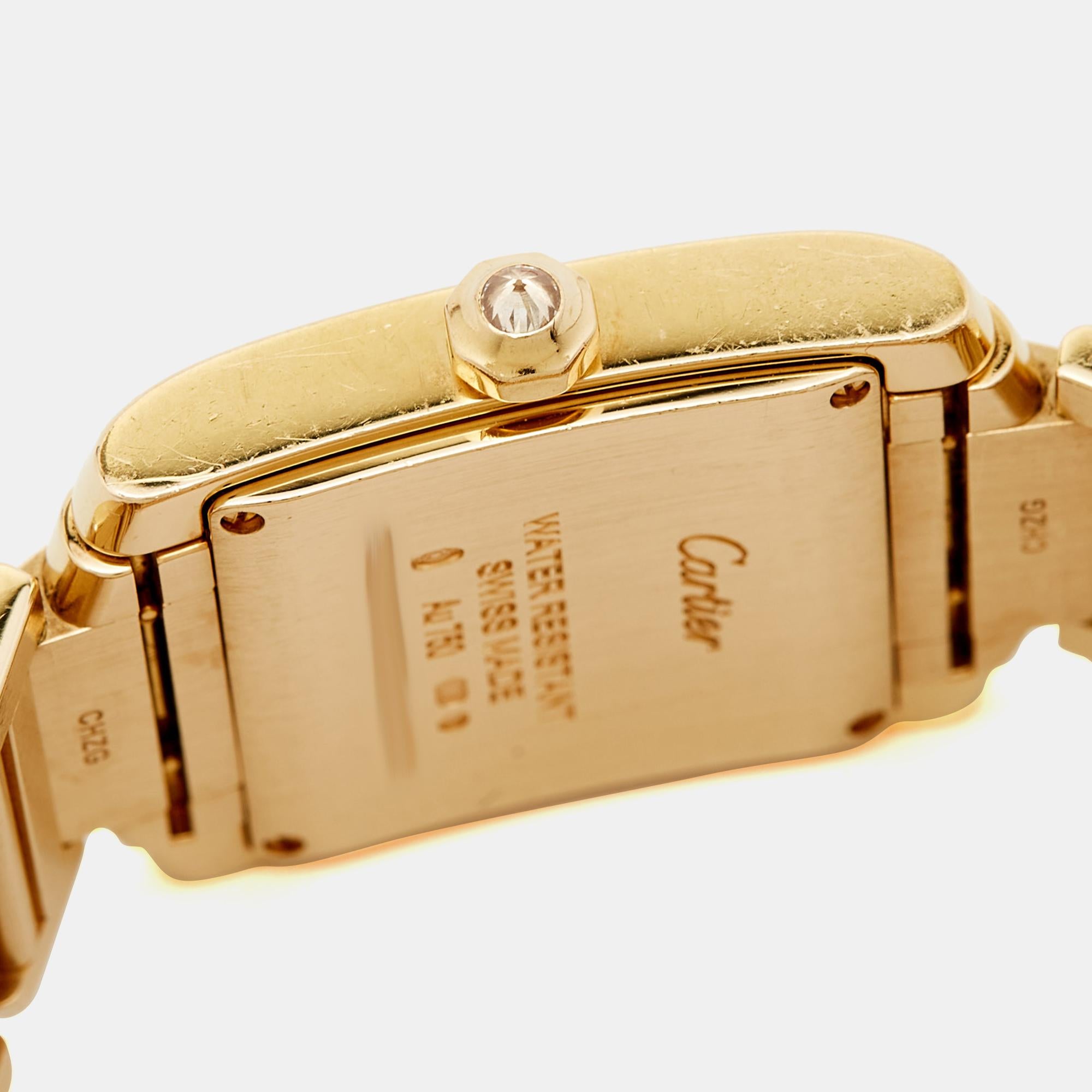Cartier Cream 18K Yellow Gold Diamond Tank WJTA0025 Women's Wristwatch 25 mm For Sale 2