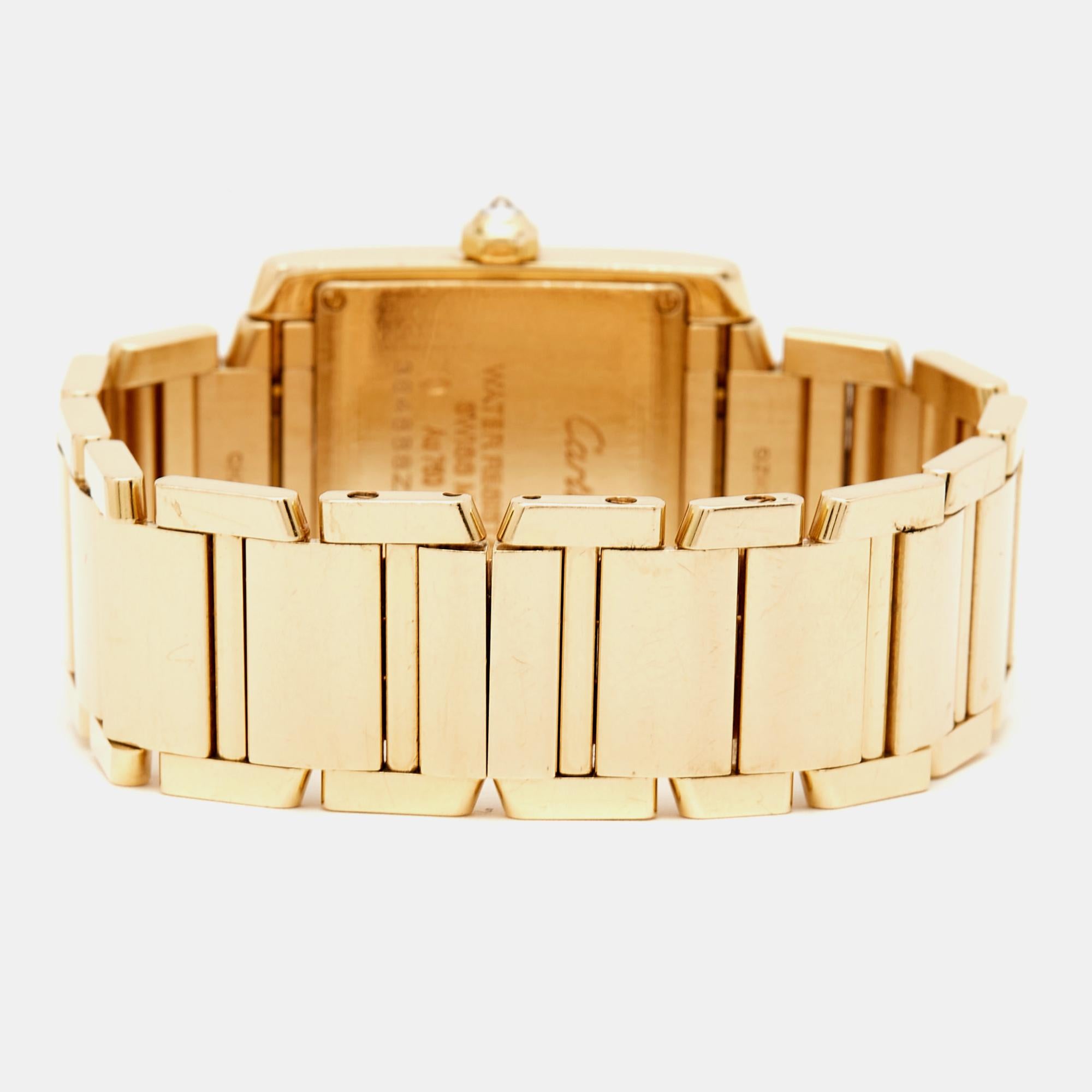 Cartier Cream 18K Yellow Gold Diamond Tank WJTA0025 Women's Wristwatch 25 mm For Sale 4