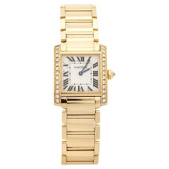 Cartier Cream 18K Yellow Gold Diamond Tank WJTA0025 Women's Wristwatch 25 mm
