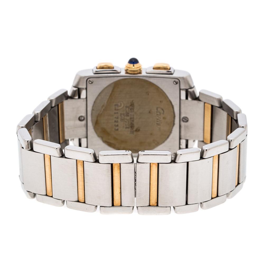 Cartier Cream 18K Yellow Gold Francaise Chronoflex 2303 Men's Wristwatch 28mm In Good Condition In Dubai, Al Qouz 2