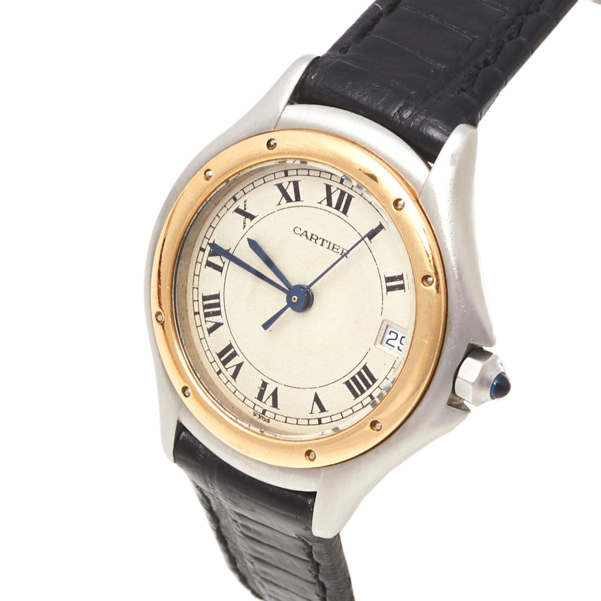 Contemporary Cartier Cream 18K Yellow Gold Panthere Cougar 187906 Women's Wristwatch 26 MM