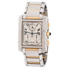 Cartier Cream 18K Yellow Gold Tank Francaise Chronoflex Men's Wristwatch 28 mm