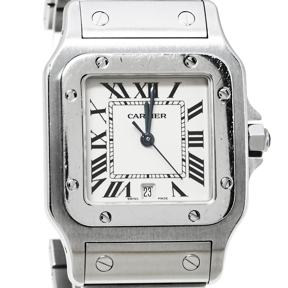 Cartier Cream Stainless Steel Santos 1564 Women's Wristwatch 29MM In Good Condition In Dubai, Al Qouz 2