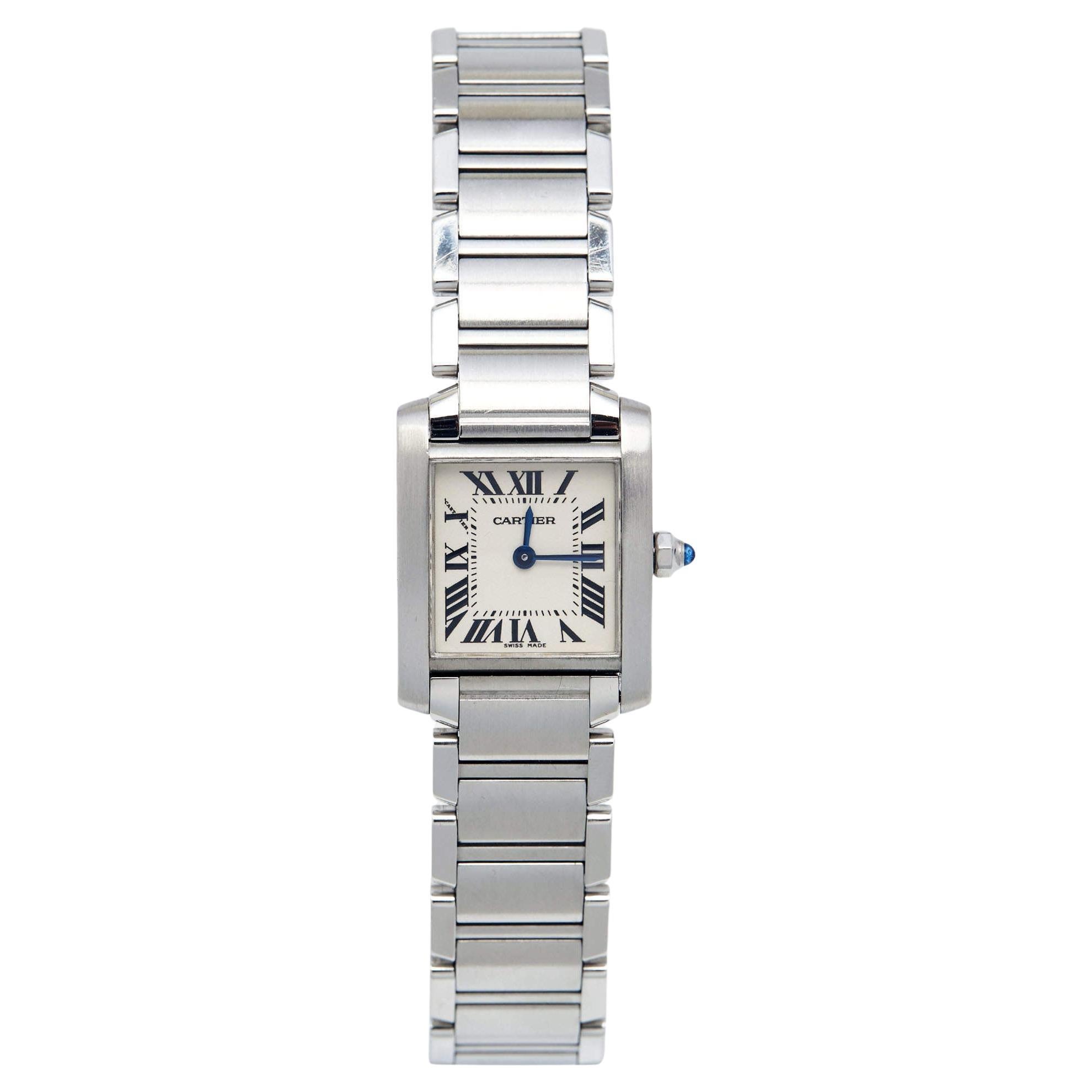 Cartier Cream Stainless Steel Tank Française 2384 Women's Wristwatch 20 mm