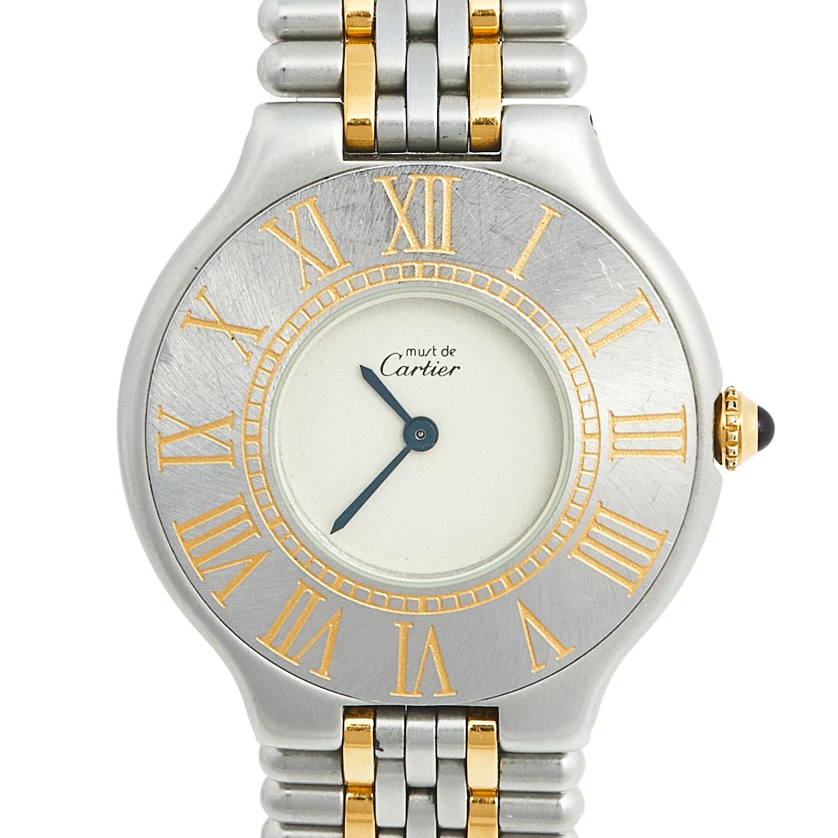 Cartier Cream Two Tone Stainless Steel Must 21 Women's Wristwatch 31 mm 2