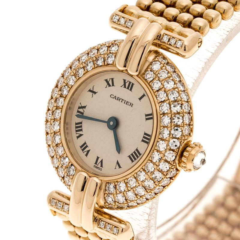 Cartier Cream Yellow Gold and Diamond Colisee 1628 Women's Wristwatch 24 mm (Zeitgenössisch)