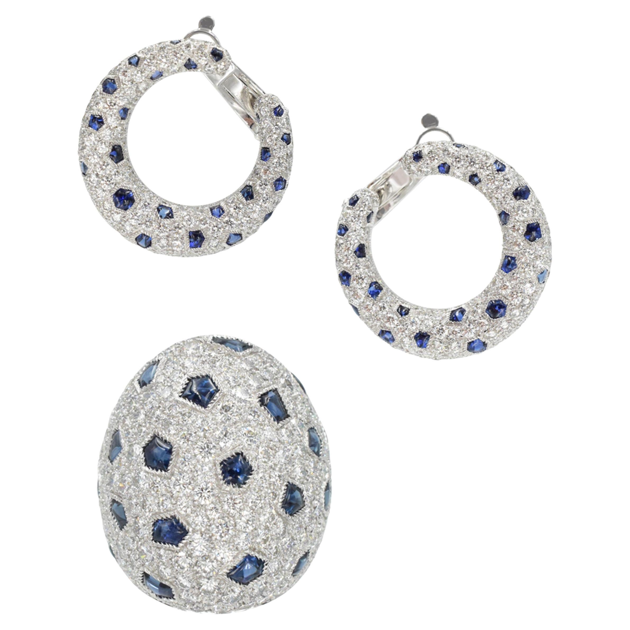 Cartier "Creole" Diamond and Sapphire Earrings & Ring For Sale