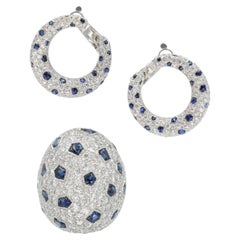 Antique Cartier "Creole" Diamond and Sapphire Earrings & Ring