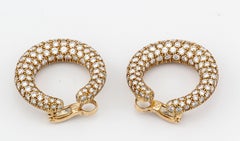 Cartier Creole Pave Diamond 18K Yellow Gold Hoop Earrings w/ Box and Certificate