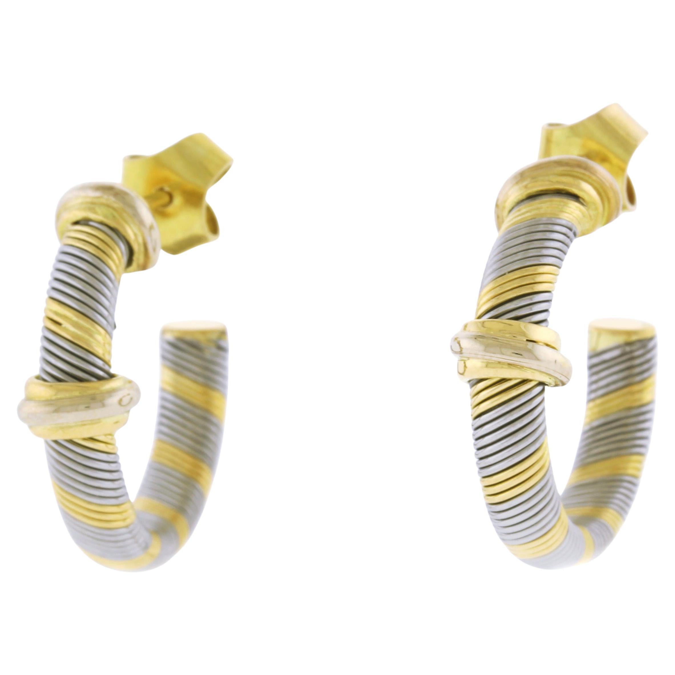 Cartier Créoles Trinity Motif Hoop Earrings in 18K Gold & Steel