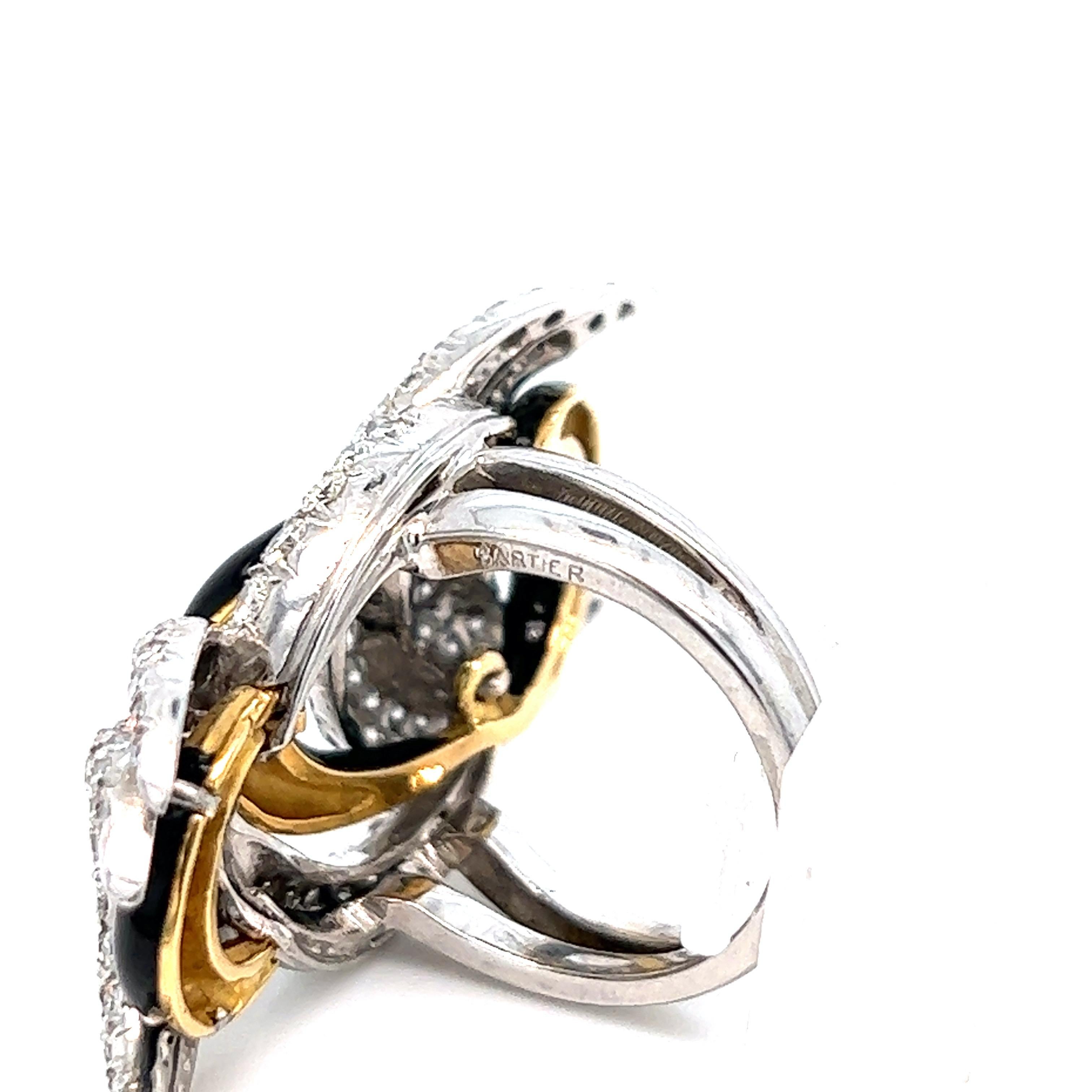 Cartier Crescent Moons Diamant-Ring aus schwarzem Onyx Damen im Angebot