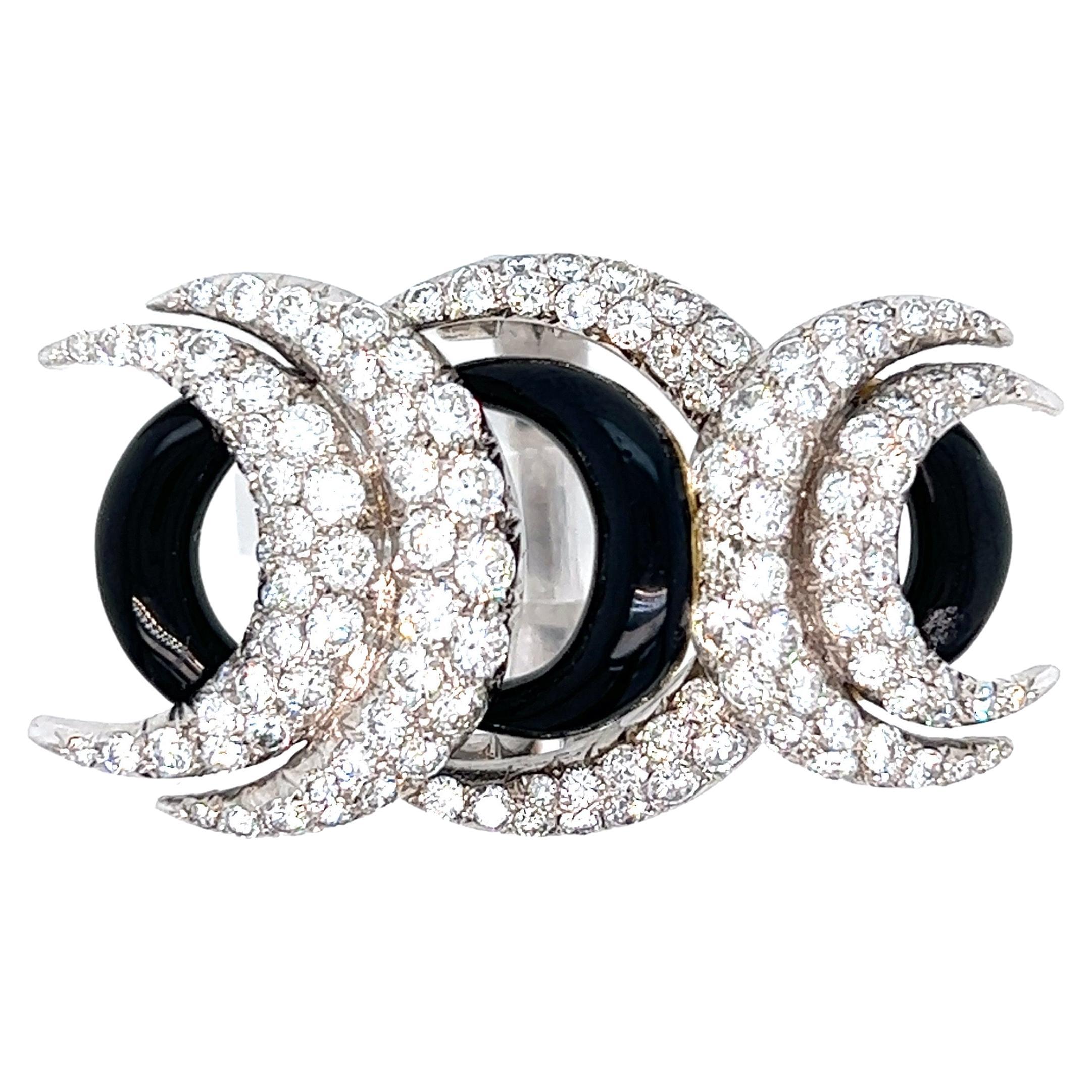 Cartier Crescent Moons Diamond Black Onyx Ring For Sale