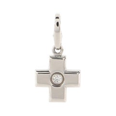 Cartier Cross Charm Pendant Necklace 18k White Gold and Diamond