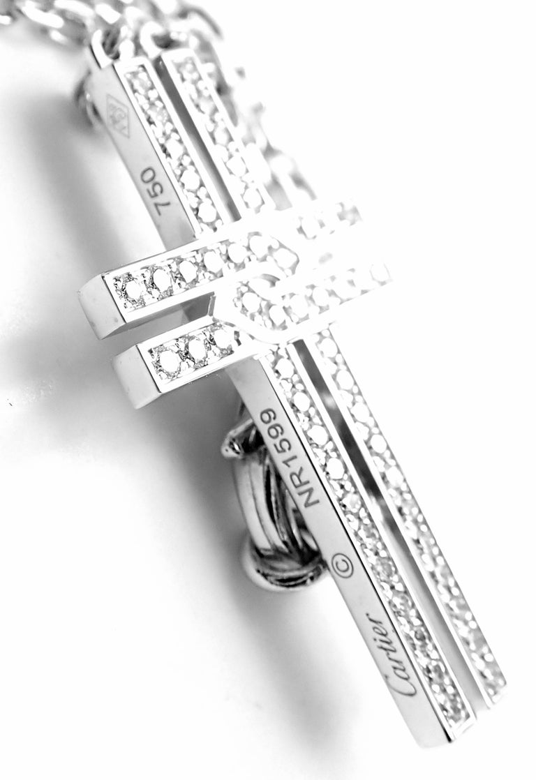 Cartier Cross Diamond Charm Link White Gold Bracelet For Sale at 1stdibs
