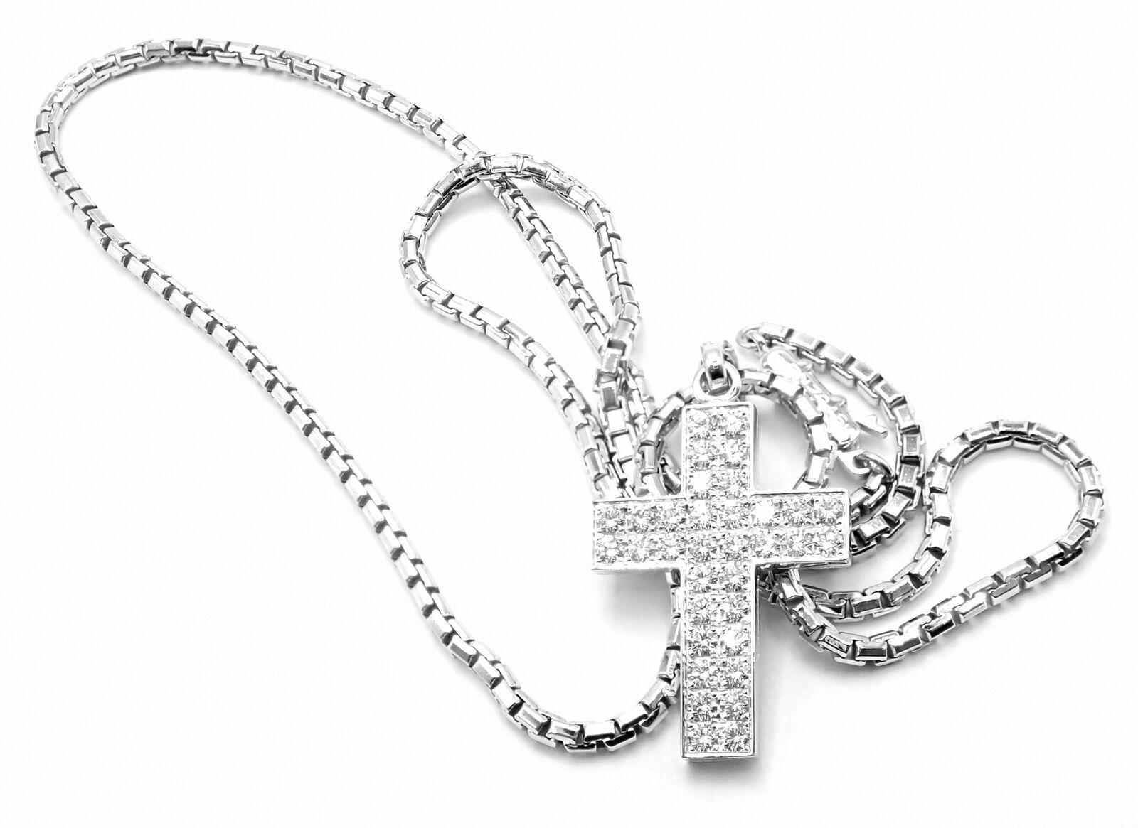 Cartier Cross Diamond White Gold Pendant Link Necklace 3