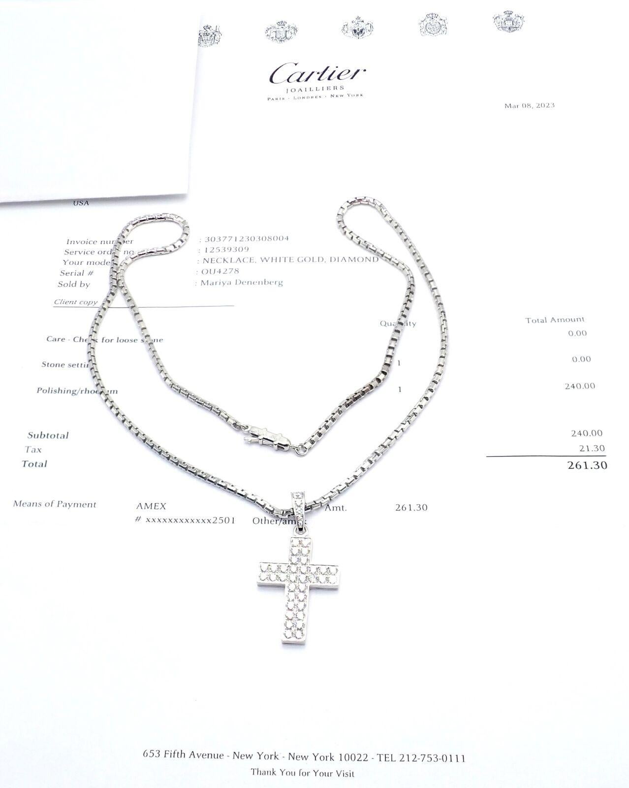 Cartier Cross Diamond White Gold Pendant Link Necklace 4