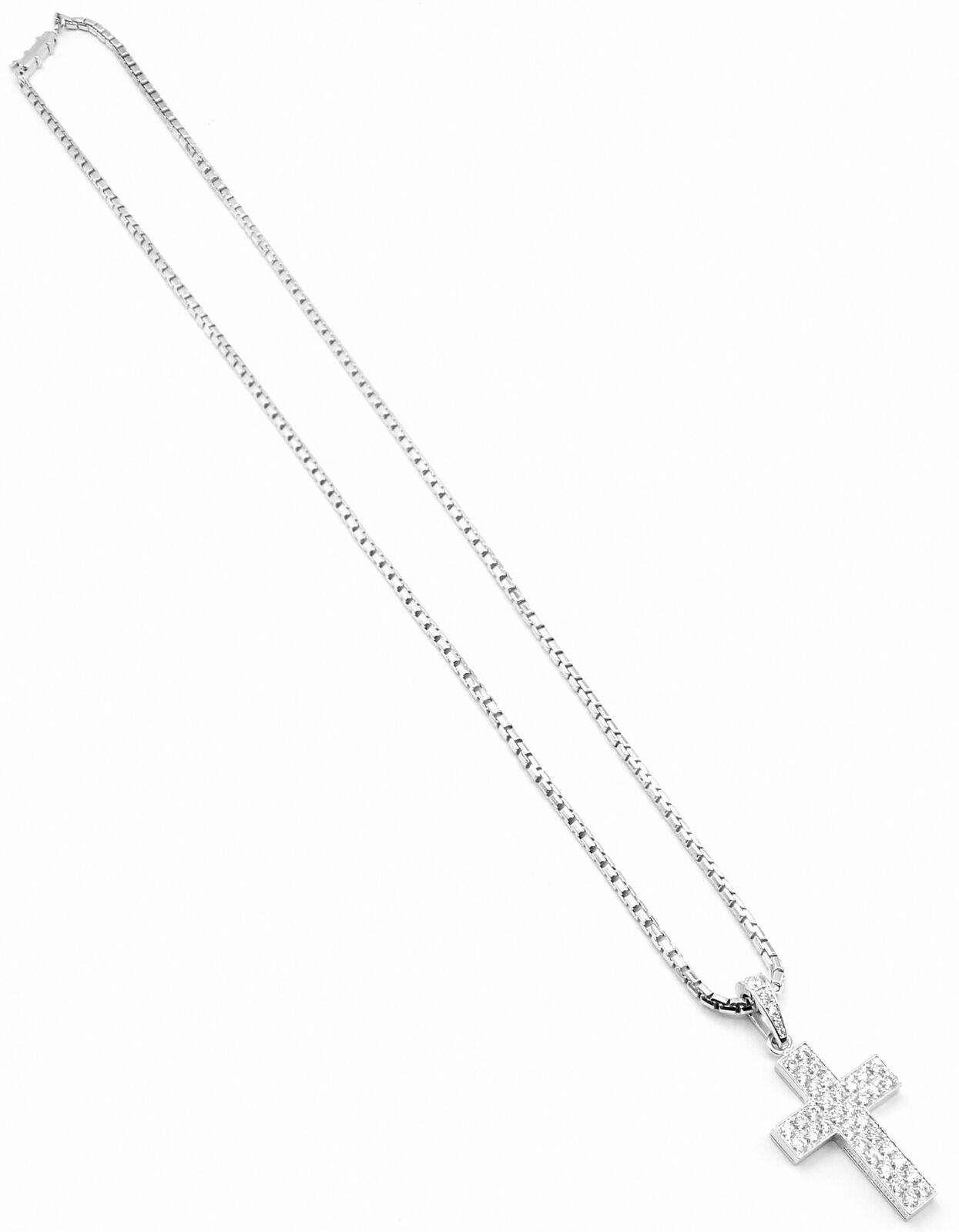 Cartier Cross Diamond White Gold Pendant Link Necklace 1