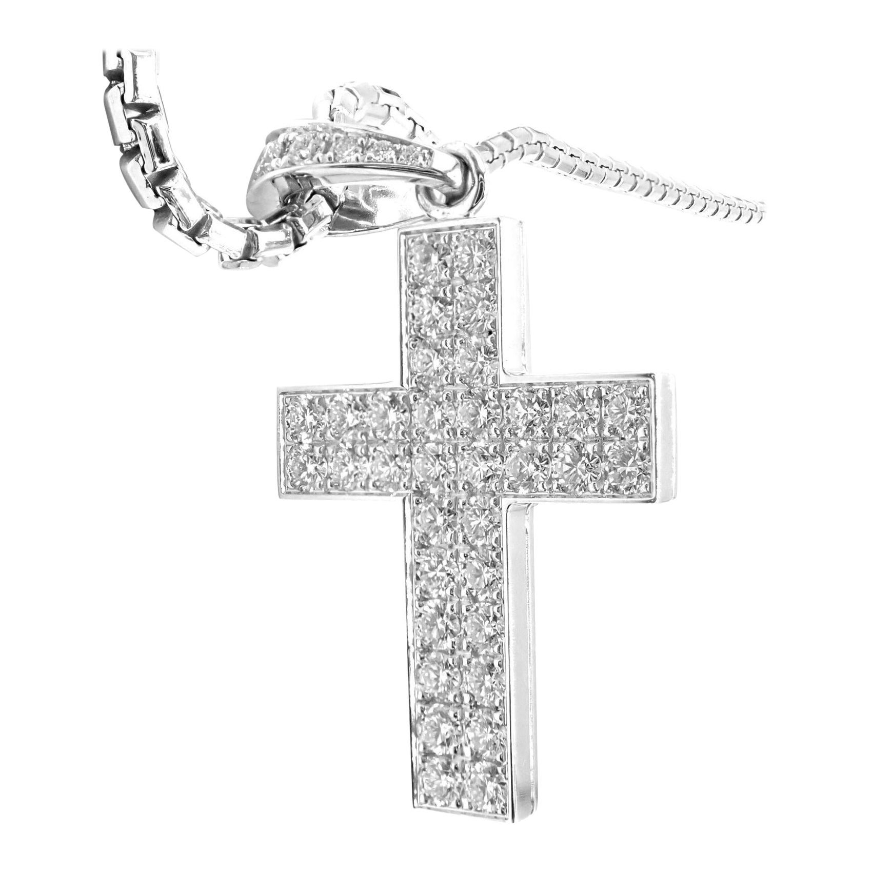 Cartier Cross Diamond White Gold Pendant Link Necklace