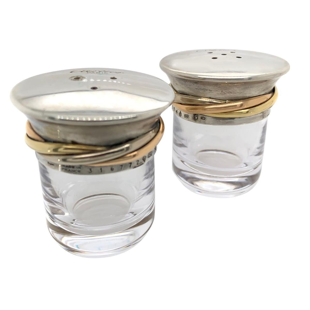 Cartier Crystal and Silver Covered Salt and Pepper Holder For Sale 1