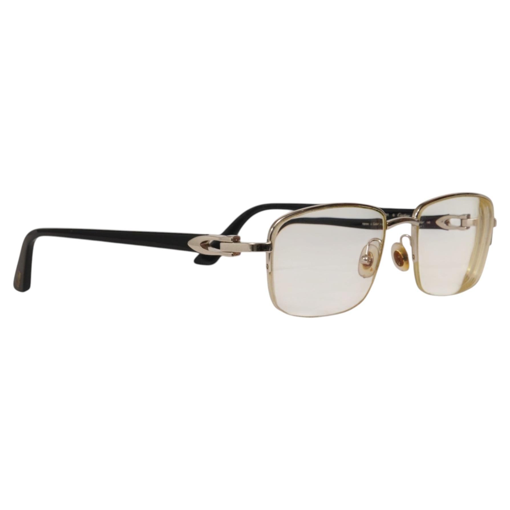 Occhiali Cartier CT02880, montatura rettangolare argento e blu navy, finitura C Decor Buff in vendita