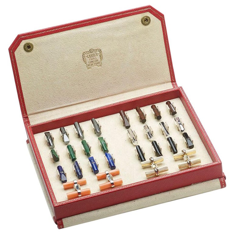 Cartier Cufflink Set, with Multiple Gemstone Batons, circa