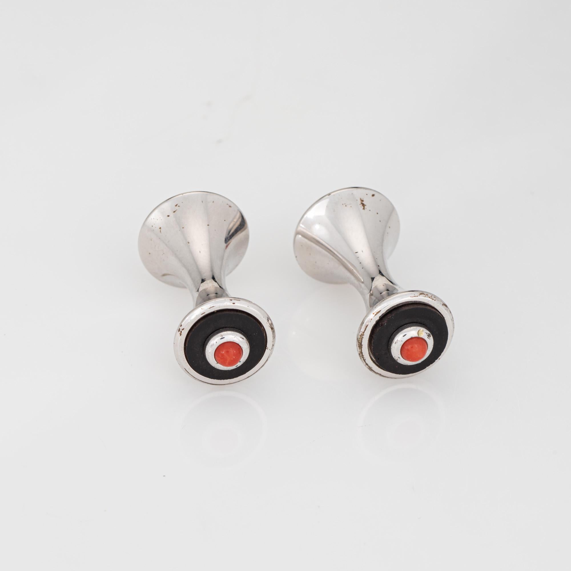 Modern Cartier Cufflinks Coral Onyx Sterling Silver Estate Fine Men's Jewelry France