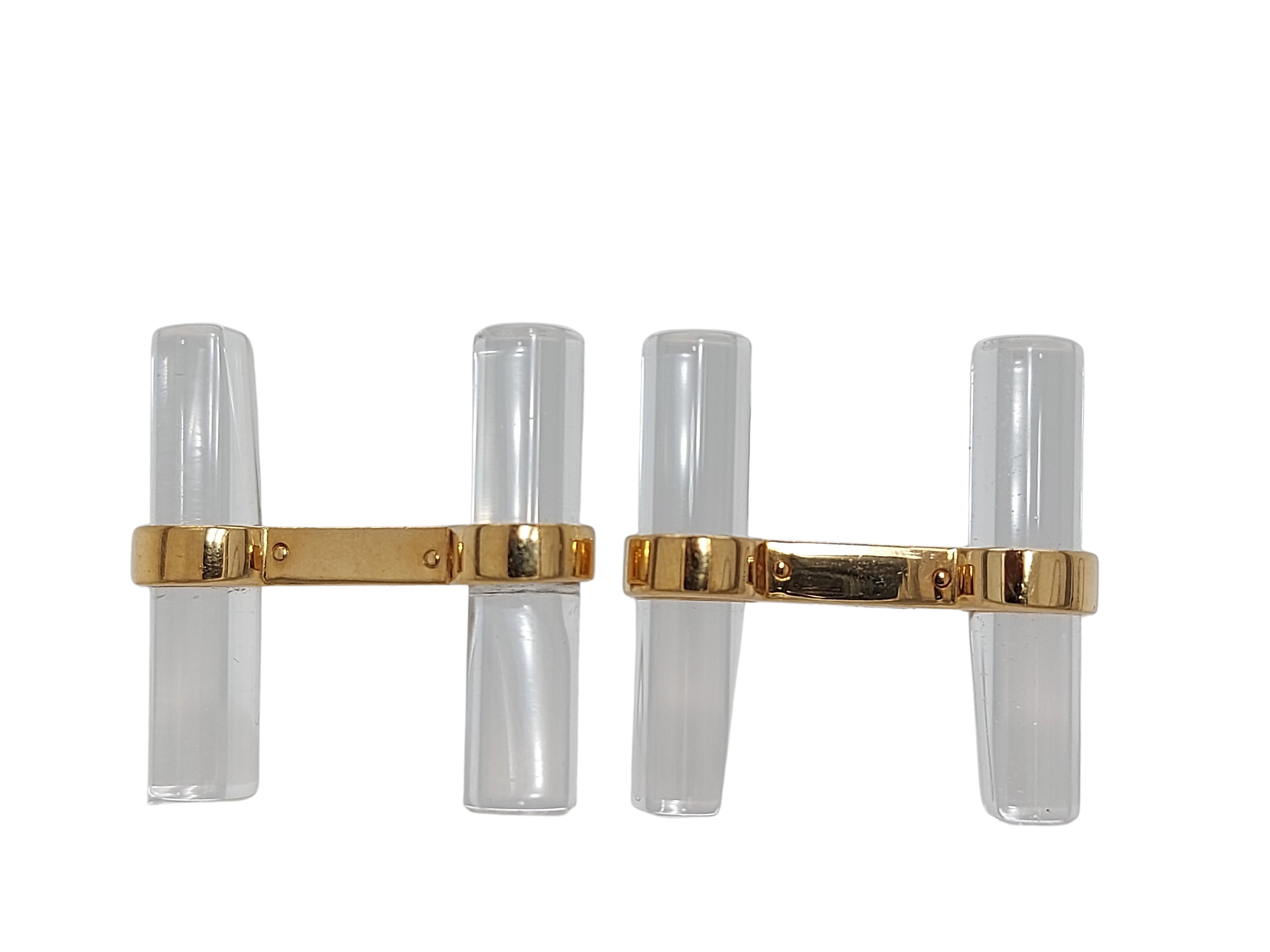 Artisan Cartier Boutons de manchette en or jaune 18 carats et cristal de roche Trinity en vente