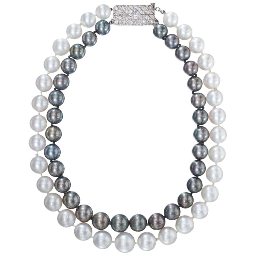 Cartier Cultured Pearl and Diamond Clasp Necklace For Sale