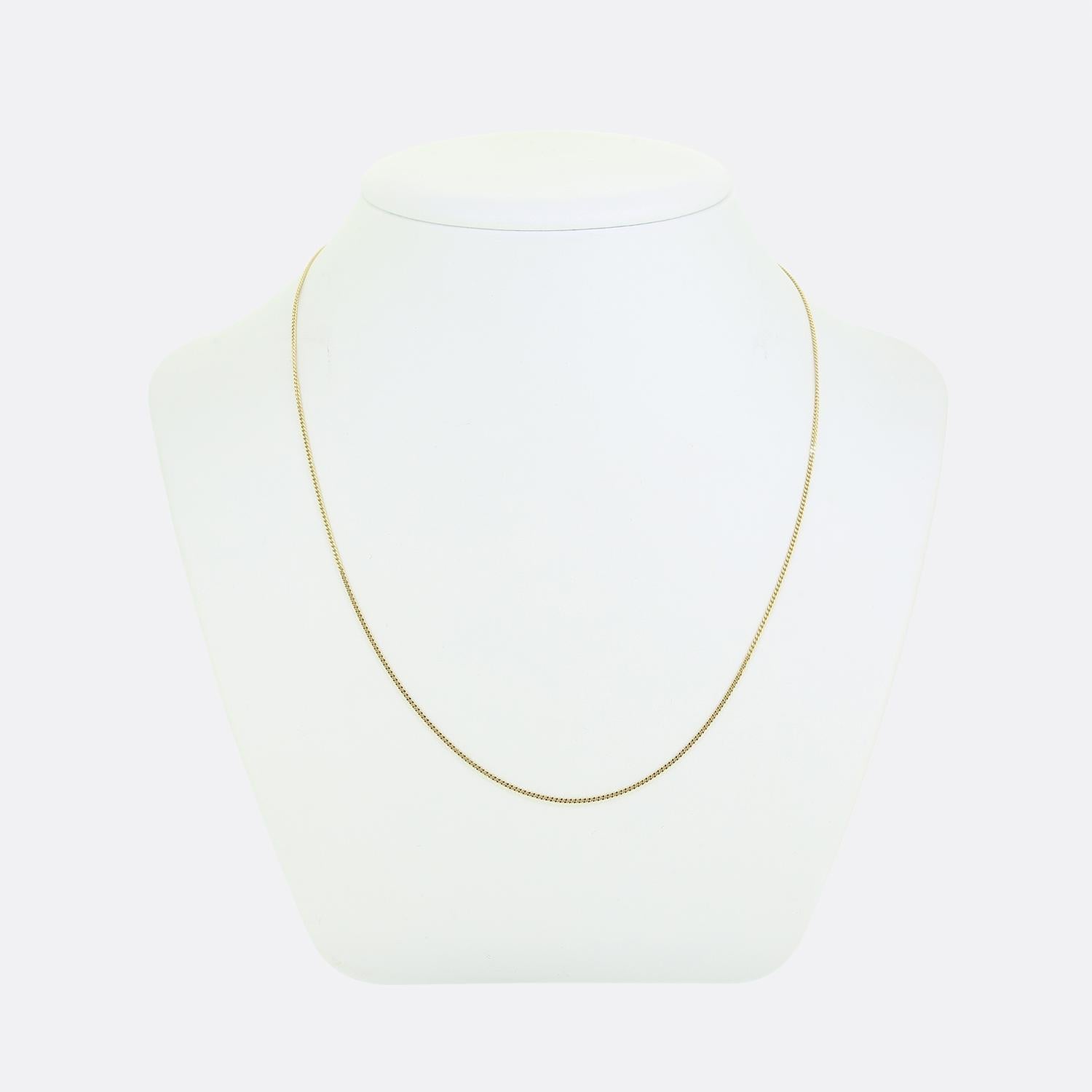 Here we have a stylish contemporary chain from the world renowned luxury jewellery house of Cartier. This versatile piece has been crafted from a warm 18ct yellow gold and is 1mm in width allowing it be worn alone or with a pendant of the wearer's