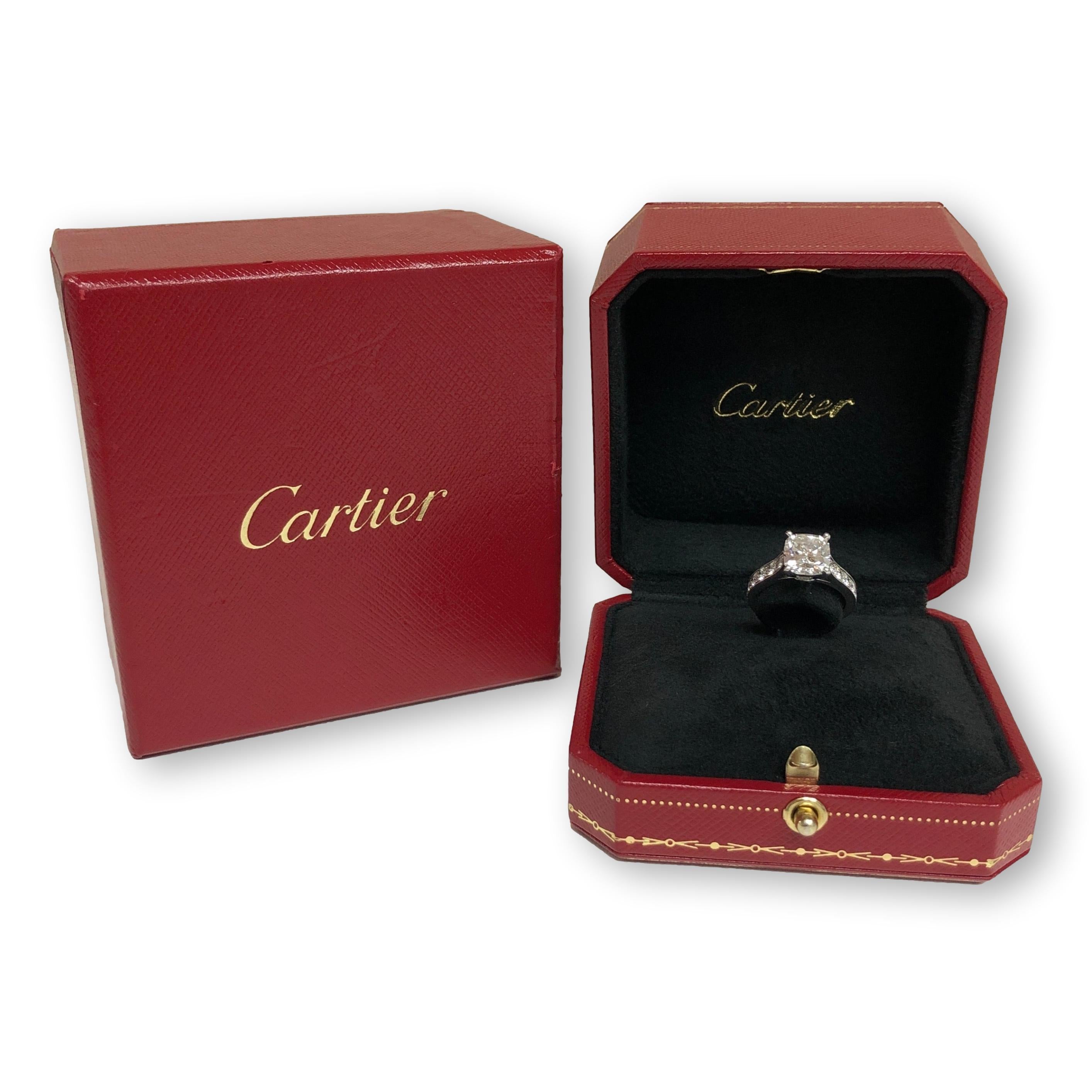 Cushion Cut Cartier Cushion Diamond Engagement Ring Platinum 2.37 Ct FVS1