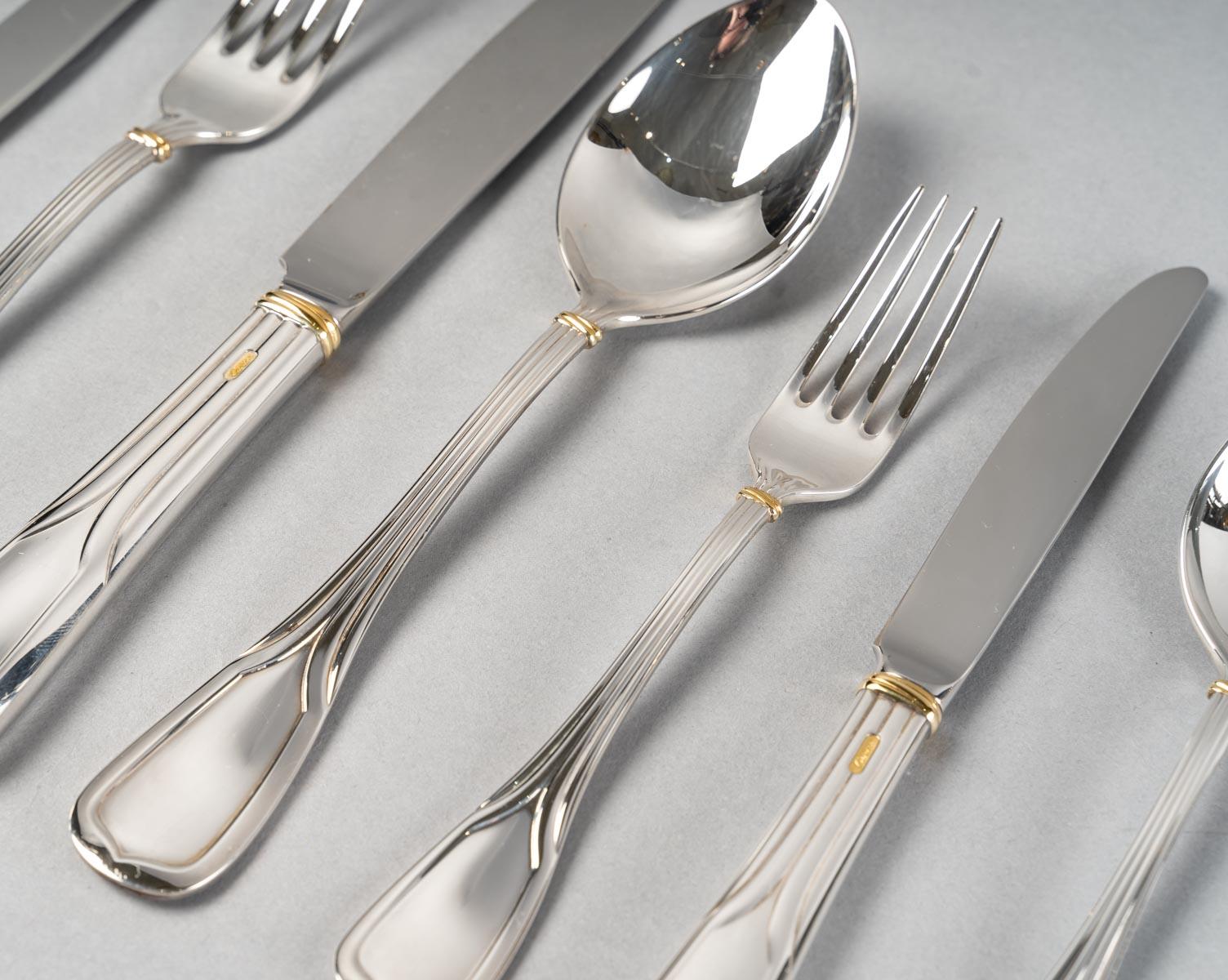 Cartier, Cutlery Flatware Set Maison Du Prince Trinity Silver Metal 110 Pieces 3