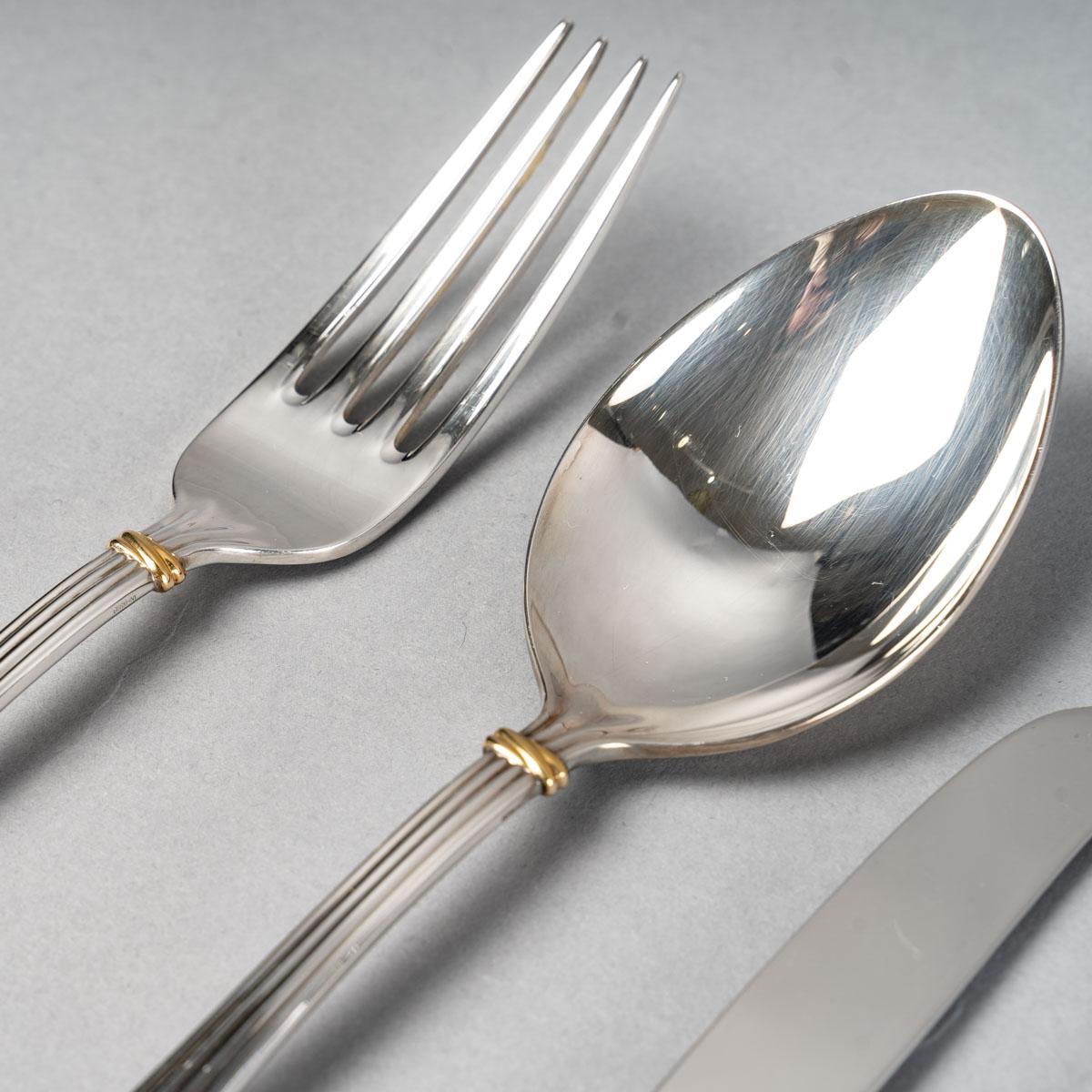 Cartier, Cutlery Flatware Set Maison Du Prince Trinity Silver Metal 110 Pieces For Sale 1