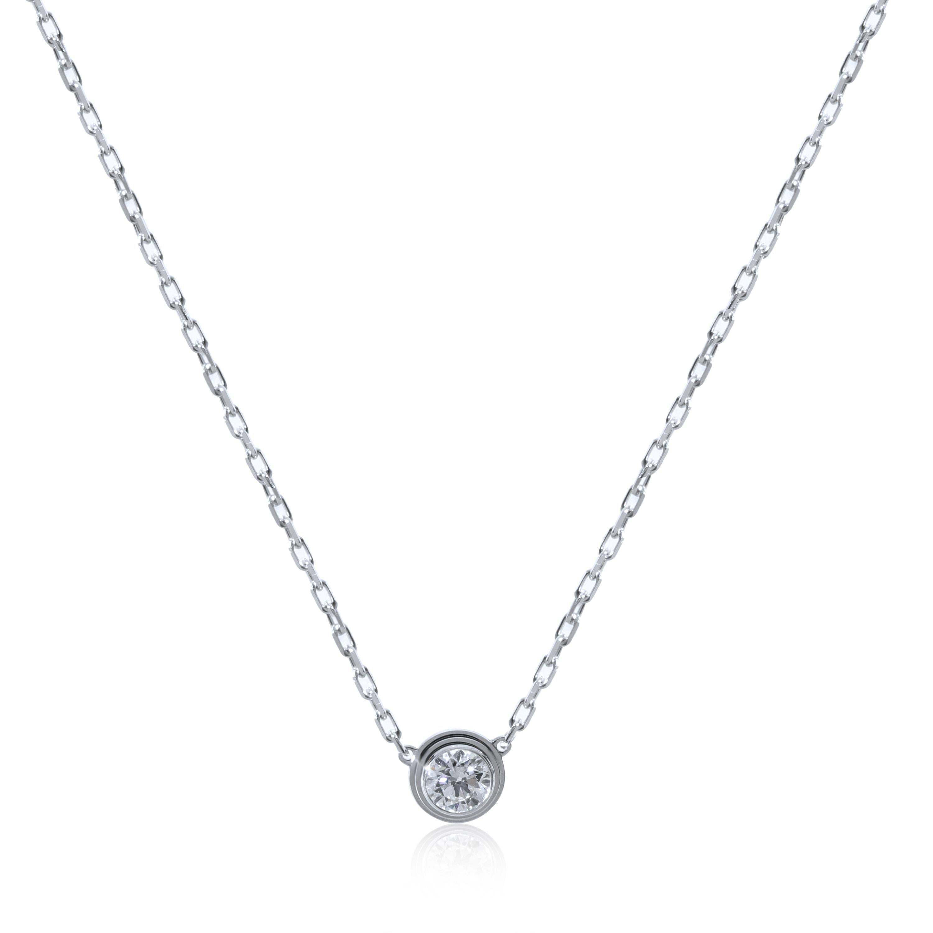 Cartier D Amour Diamond Solitaire Necklace in 18k White Gold 0.18 CTW In Excellent Condition In New York, NY
