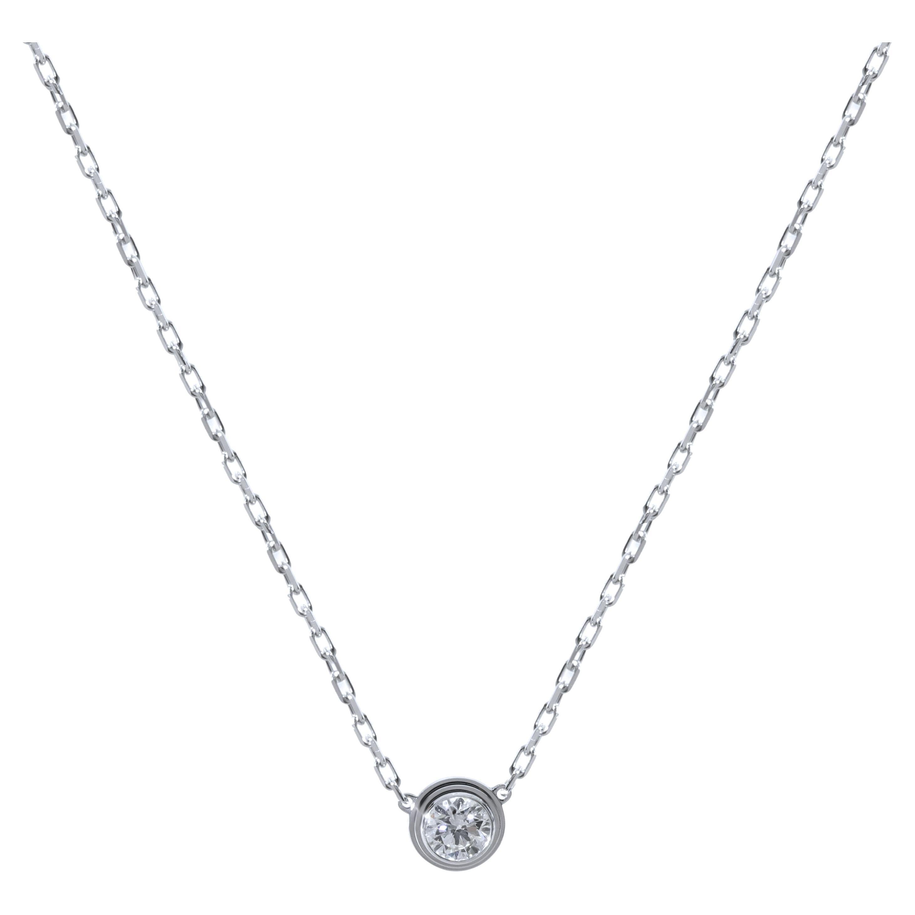 Cartier D Amour Diamond Solitaire Necklace in 18k White Gold 0.18 CTW