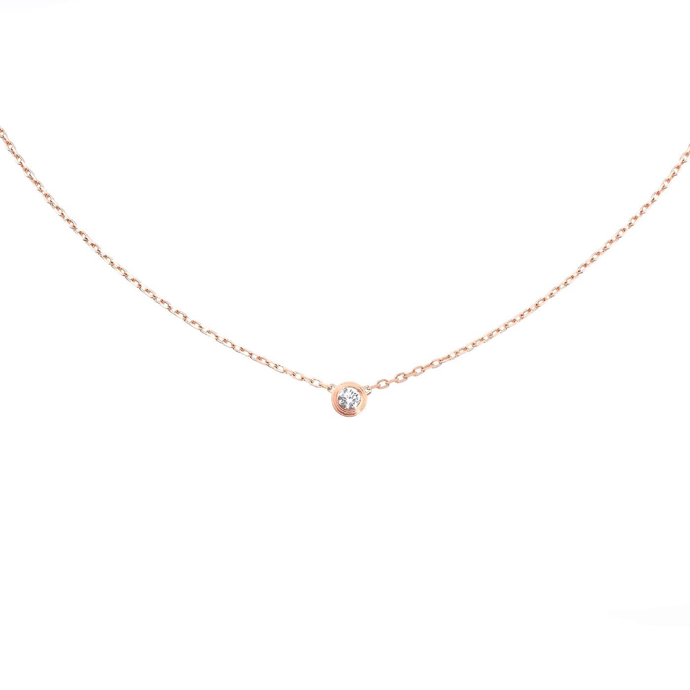 Cartier d'Amour necklace, small model, 18K rose gold (750/1000), set with a brilliant-cut diamond totaling 0.09 carat. Diameter of the pattern: 4.5 mm. Chain length: 380 to 410 mm.

Details:
Brand: Cartier
Carat Weight: 0.09 Carat
Shape Style: Round