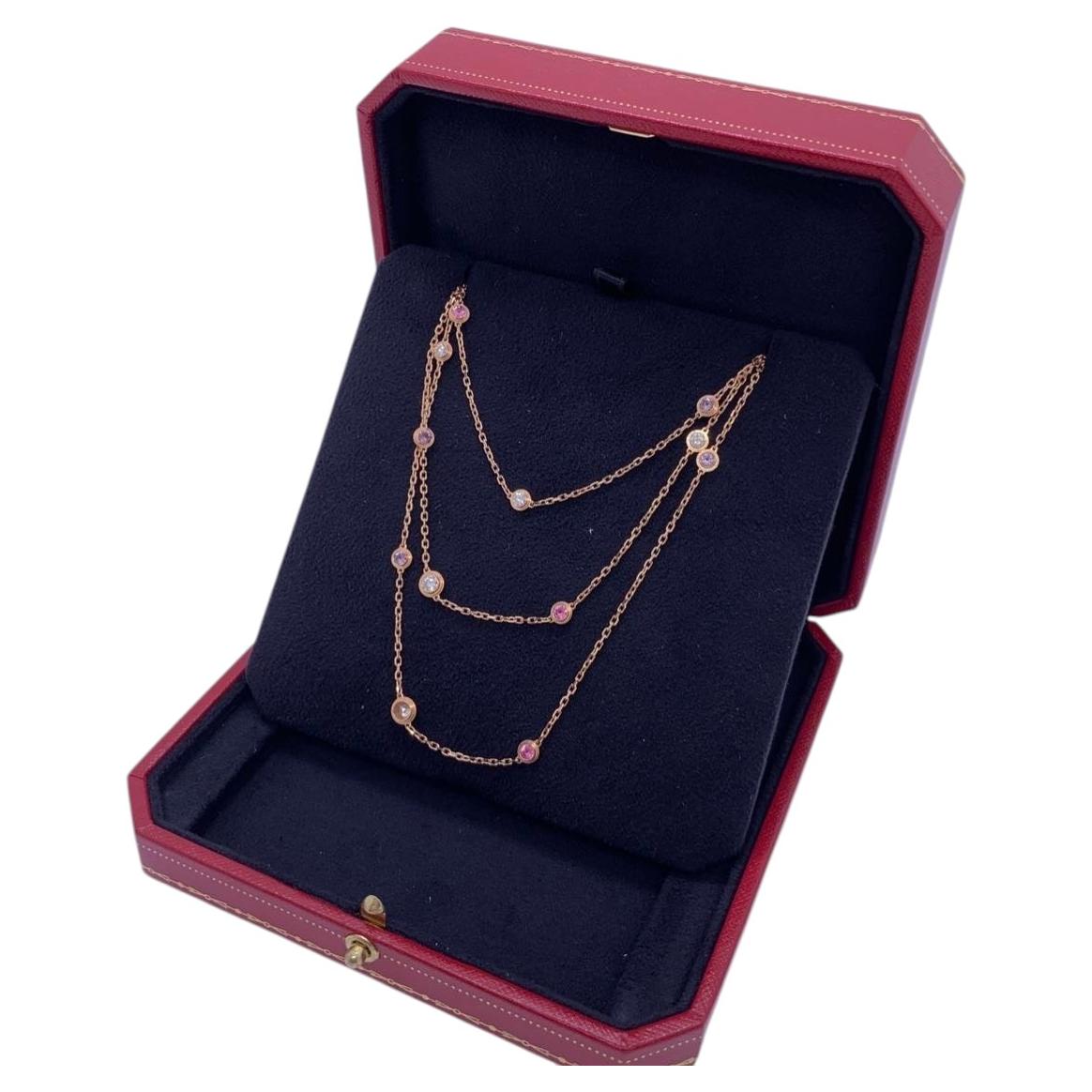 Cartier d'Amour 18K Rose Gold Diamond and Pink Sapphire Station Long Necklace