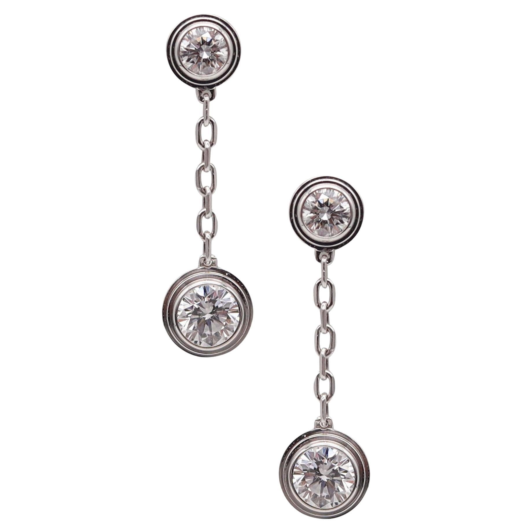Cartier D'Amour Dangle Drop Earrings In 18Kt White Gold With Four VVS Diamonds