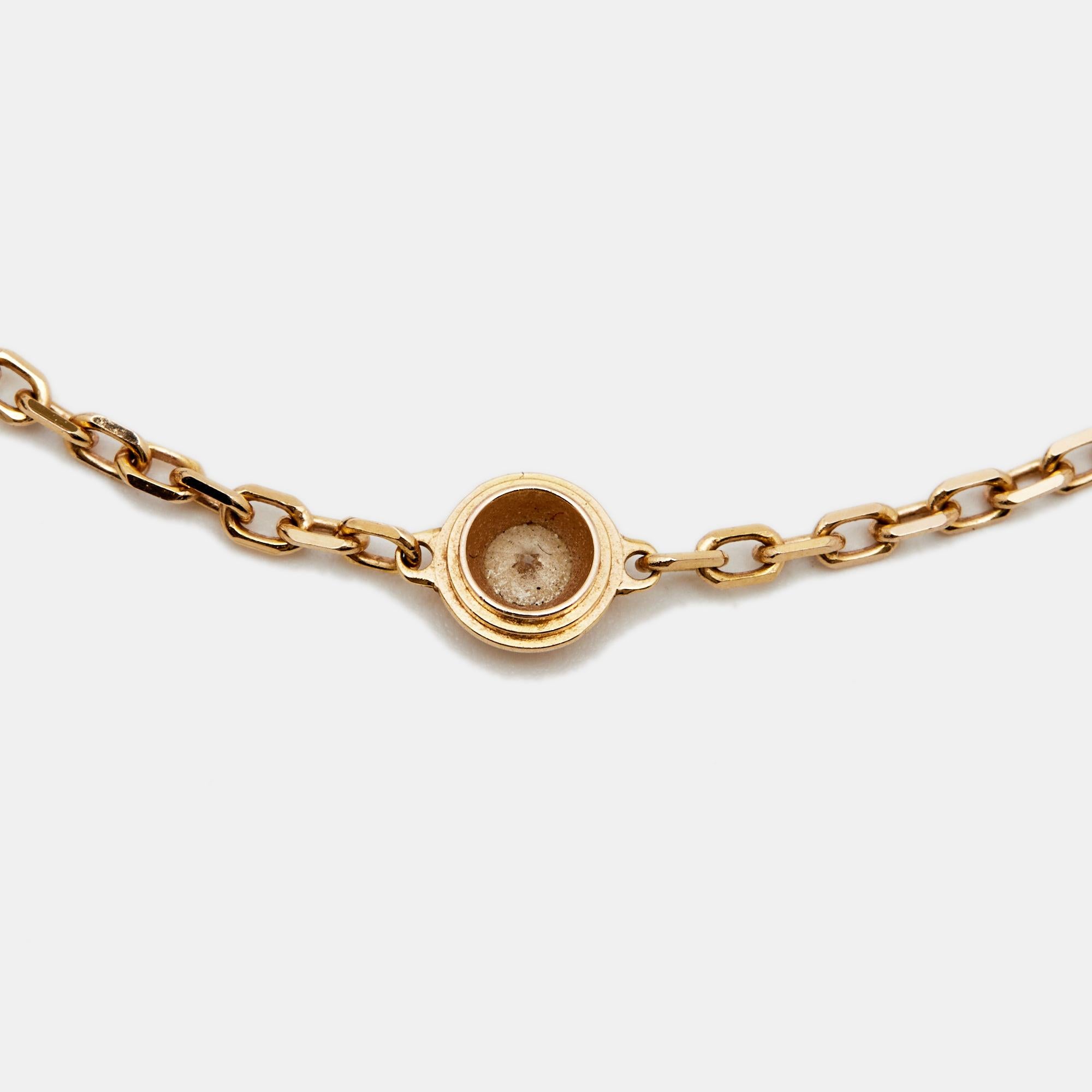 Cartier d'Amour collection has pieces designed with wearability in mind to act as everyday symbols of love. From that exclusive line comes this bracelet fashioned in 18k rose gold. The delicate chain is secured by a lobster clasp and highlighted by