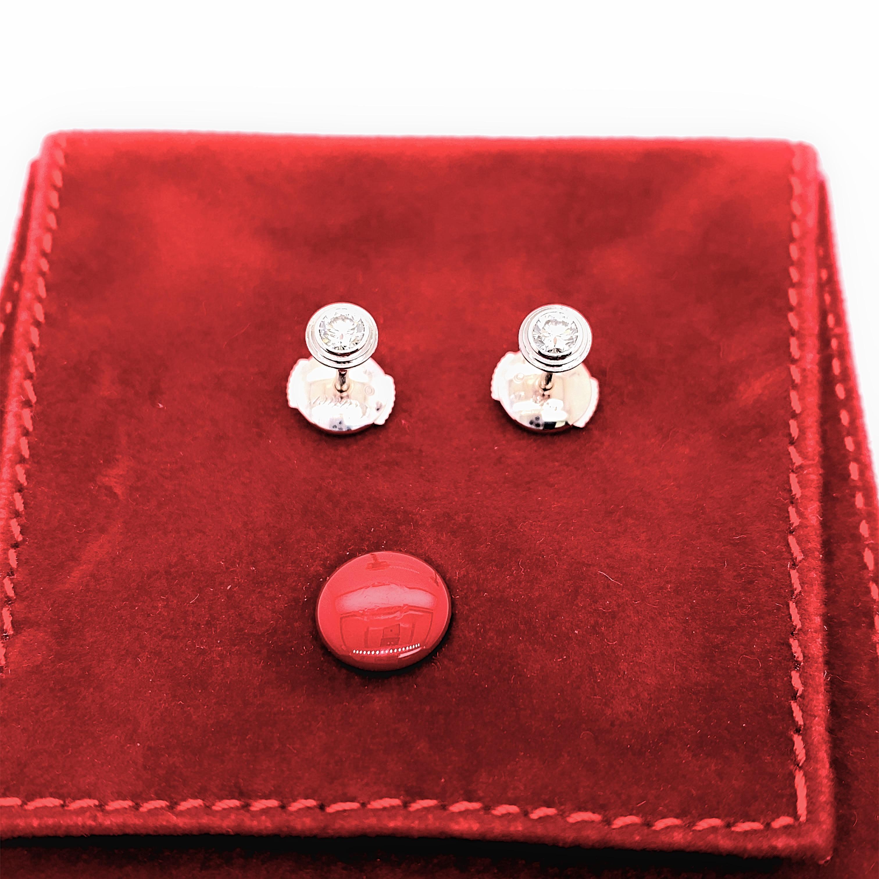 Women's or Men's Cartier D'Amour Diamond Bezel /set Earrings Medium 18kt White Gold